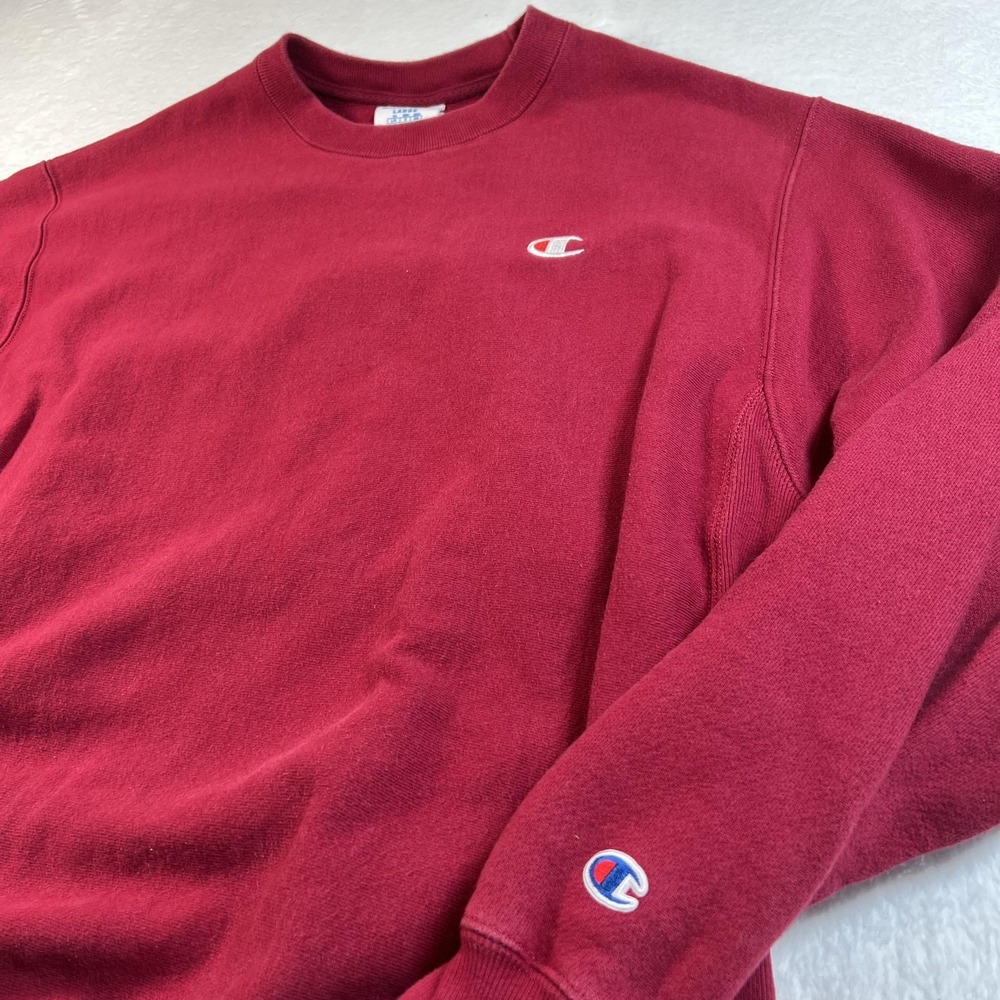 Champion Sweatshirt Mens Large Red‎ Reverse Weave Heavyweight Fleece Crewneck